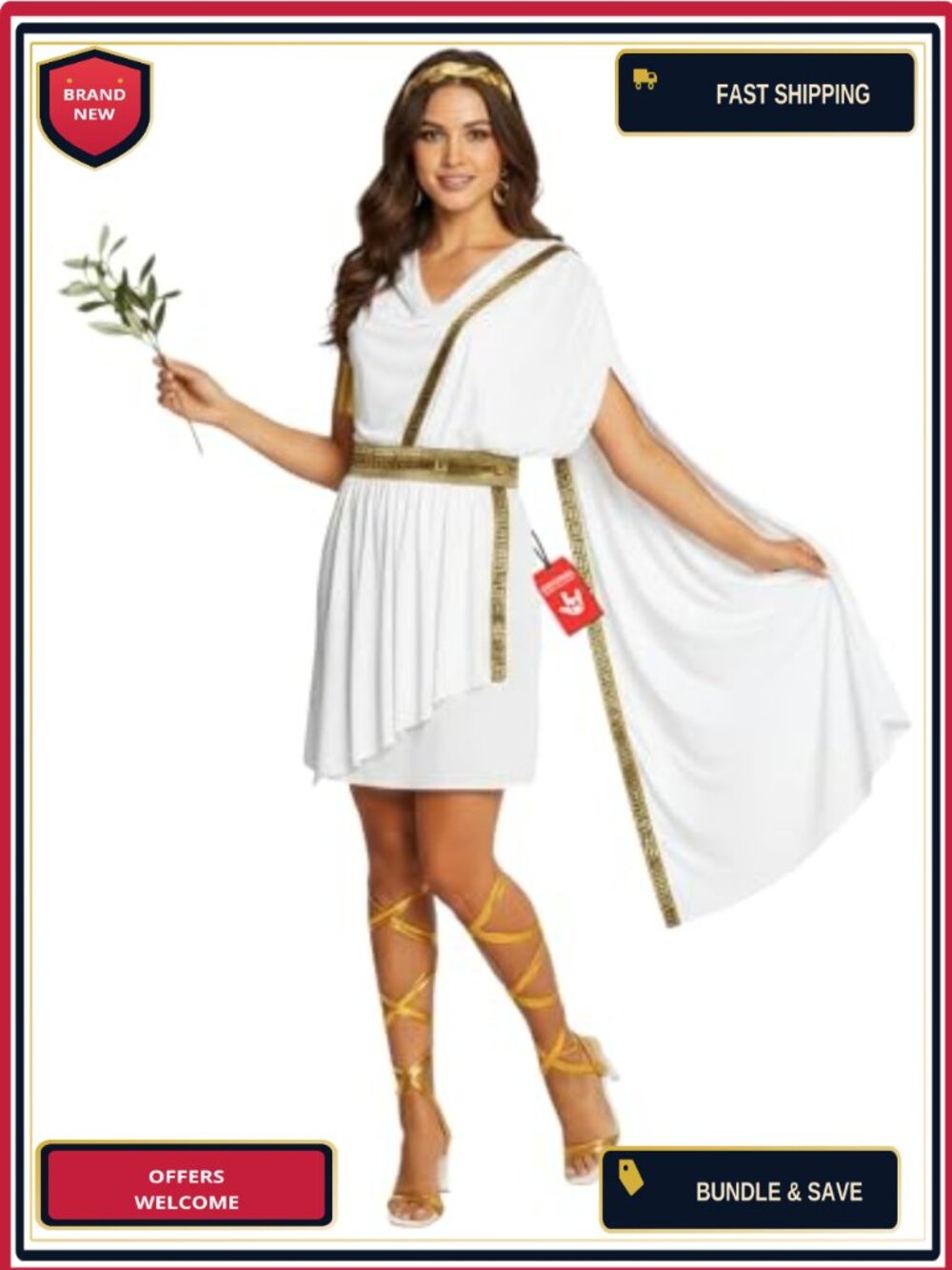 Greek Goddess Toga Costume Dress Cape Belt Headband Women